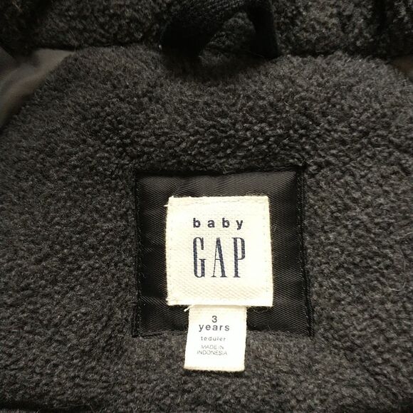 Baby Gap Parka Jacket Coat Toddler 3 Black Down Faux Fur Hooded Zip Buttons - Picture 10 of 11